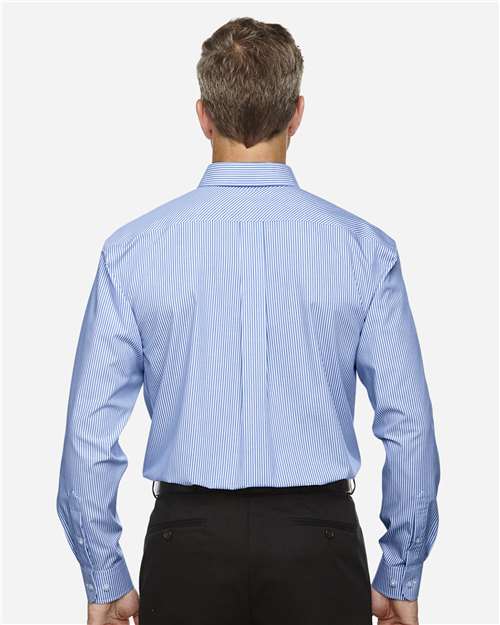 Devon & Jones D645 Men's Crown Collection Banker Stripe Woven Dress Shirt - French Blue - model back