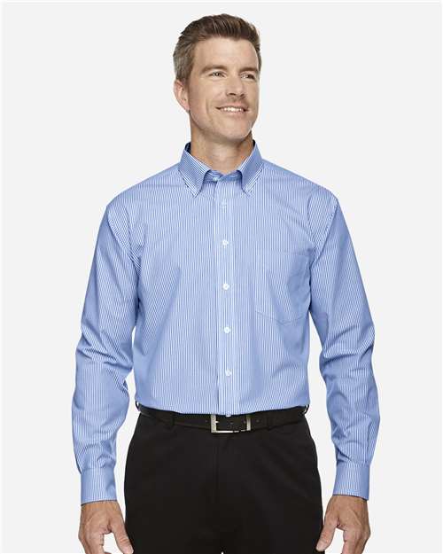 Devon & Jones D645 Men's Crown Collection Banker Stripe Woven Dress Shirt - French Blue - model front