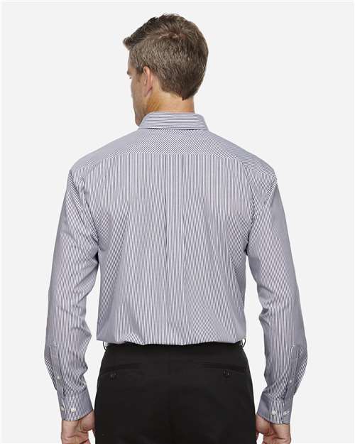 Devon & Jones D645 Men's Crown Collection Banker Stripe Woven Dress Shirt - Navy - model back