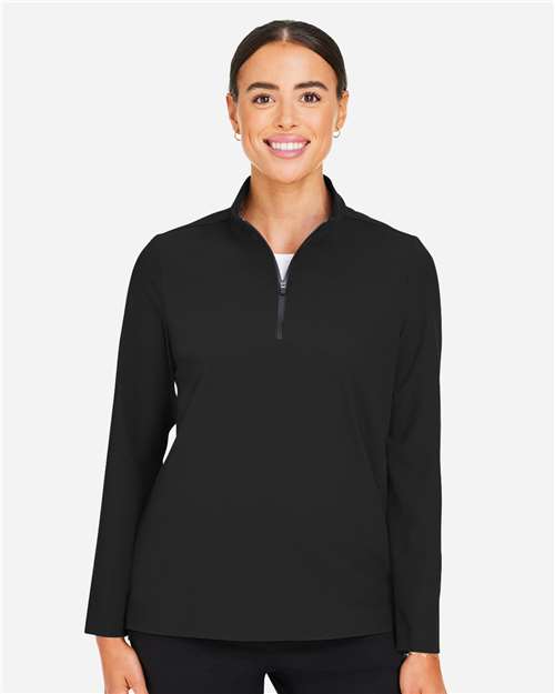 Devon & Jones DG410W Women's CrownLux Performance Windsor Welded Quarter-Zip Pullover - Black - model front