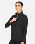 Devon & Jones DG410W Women's CrownLux Performance Windsor Welded Quarter-Zip Pullover - Black - model side