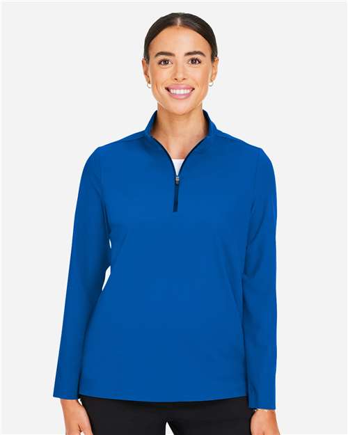 Devon & Jones DG410W Women's CrownLux Performance Windsor Welded Quarter-Zip Pullover - French Blue - model front