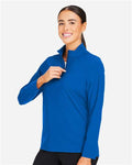Devon & Jones DG410W Women's CrownLux Performance Windsor Welded Quarter-Zip Pullover - French Blue - model side