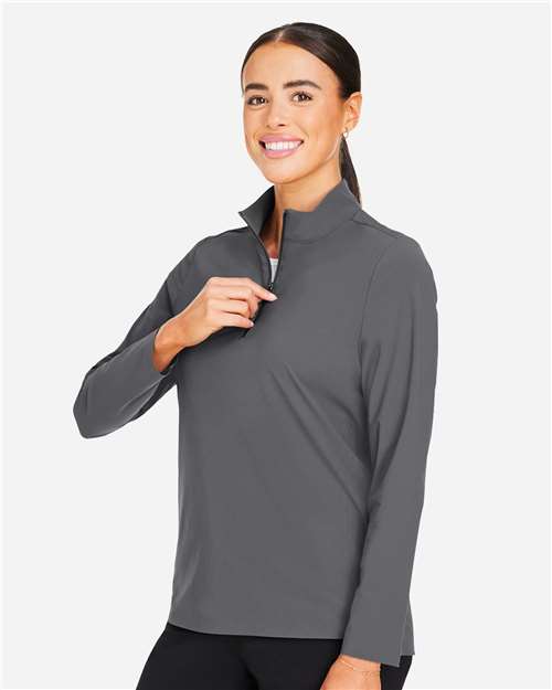 Devon & Jones DG410W Women's CrownLux Performance Windsor Welded Quarter-Zip Pullover - Graphite - model side