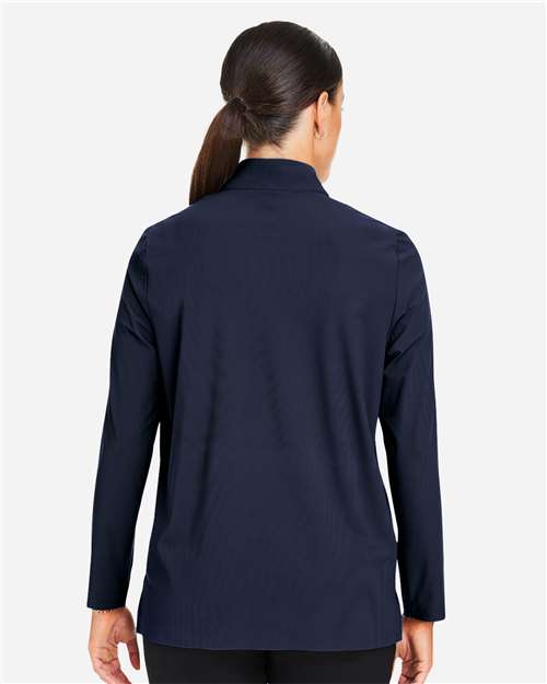 Devon & Jones DG410W Women's CrownLux Performance Windsor Welded Quarter-Zip Pullover - Navy - model back