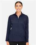 Devon & Jones DG410W Women's CrownLux Performance Windsor Welded Quarter-Zip Pullover - Navy - model front