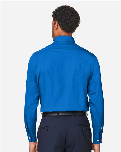 Devon & Jones DG505 Men's CrownLux Performance Spencer Poplin Dress Shirt - French Blue Melange - model back