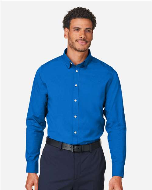 Devon & Jones DG505 Men's CrownLux Performance Spencer Poplin Dress Shirt - French Blue Melange - model front