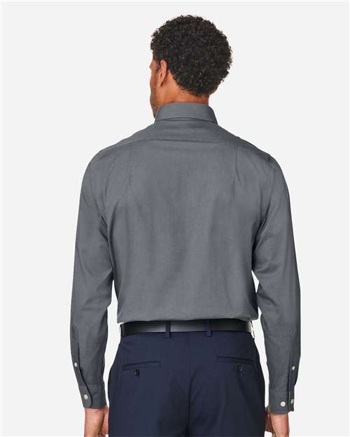 Devon & Jones DG505 Men's CrownLux Performance Spencer Poplin Dress Shirt - Graphite Melange - model back