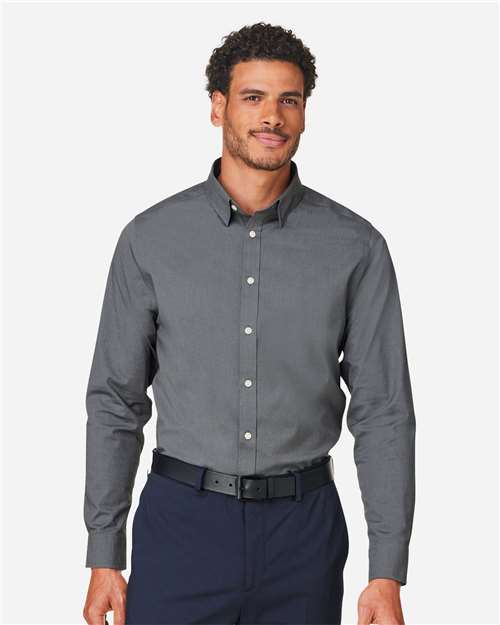 Devon & Jones DG505 Men's CrownLux Performance Spencer Poplin Dress Shirt - Graphite Melange - model front