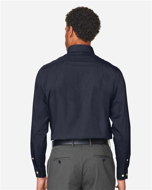 Devon & Jones DG505 Men's CrownLux Performance Spencer Poplin Dress Shirt - Navy Melange - model back