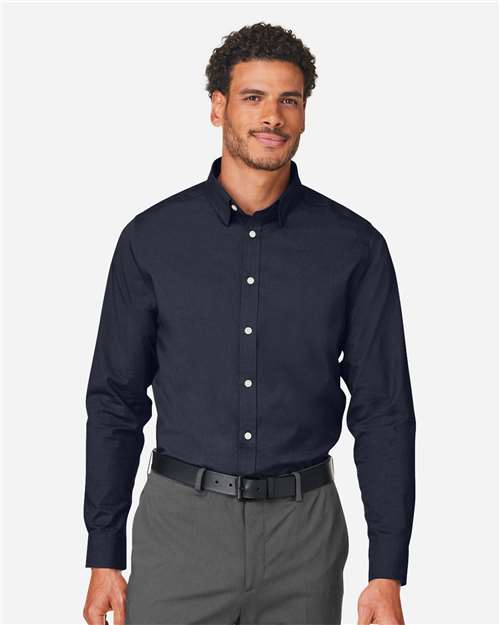 Devon & Jones DG505 Men's CrownLux Performance Spencer Poplin Dress Shirt - Navy Melange - model front
