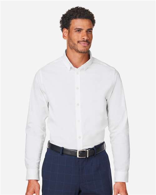 Devon & Jones DG505 Men's CrownLux Performance Spencer Poplin Dress Shirt - White - model front