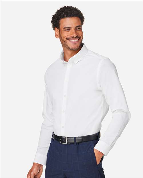 Devon & Jones DG505 Men's CrownLux Performance Spencer Poplin Dress Shirt - White - model side