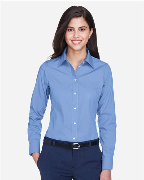 Devon & Jones D630W Women's Crown Collection Oxford Woven Dress Shirt - Light Blue - model front