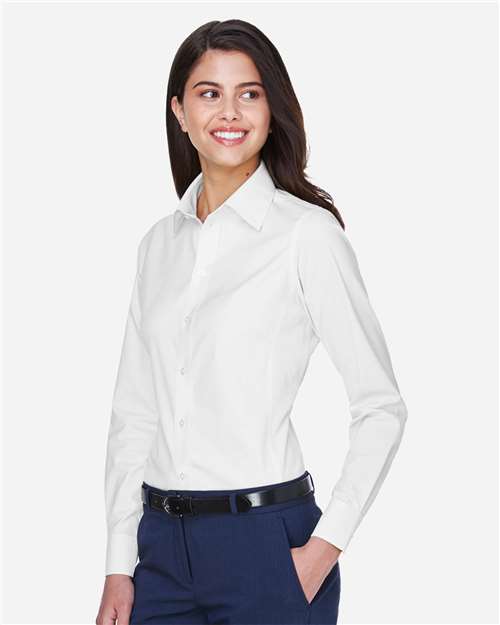 Devon & Jones D630W Women's Crown Collection Oxford Woven Dress Shirt - White - model side