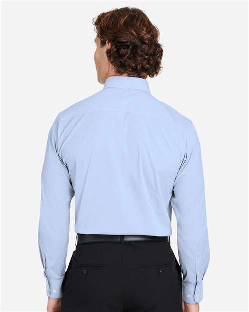 Devon & Jones DG537 Men's CrownLux Performance Microstripe Dress Shirt - French Blue/ White - model back