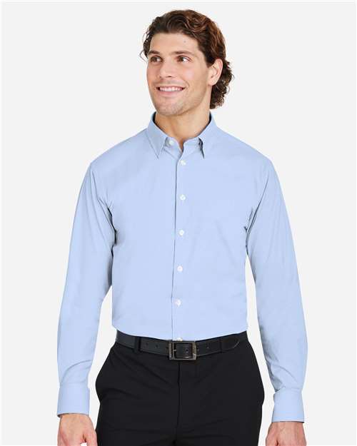 Devon & Jones DG537 Men's CrownLux Performance Microstripe Dress Shirt - French Blue/ White - model front