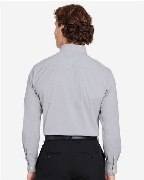 Devon & Jones DG537 Men's CrownLux Performance Microstripe Dress Shirt - Graphite/ White - model back