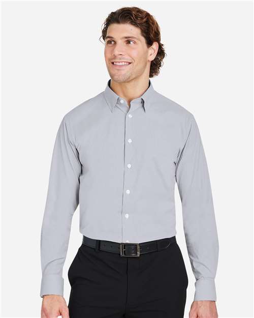 Devon & Jones DG537 Men's CrownLux Performance Microstripe Dress Shirt - Graphite/ White - model front