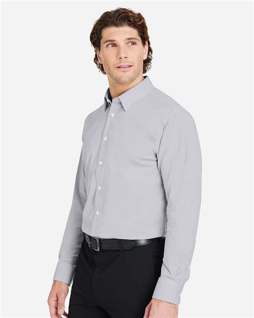 Devon & Jones DG537 Men's CrownLux Performance Microstripe Dress Shirt - Graphite/ White - model side