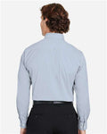 Devon & Jones DG537 Men's CrownLux Performance Microstripe Dress Shirt - Navy/ White - model back