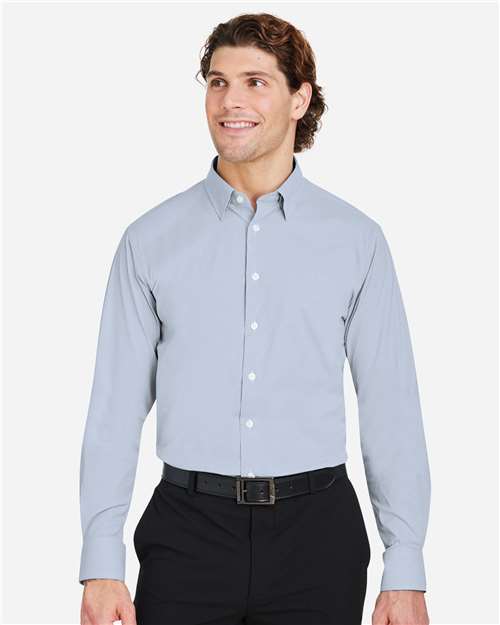 Devon & Jones DG537 Men's CrownLux Performance Microstripe Dress Shirt - Navy/ White - model front