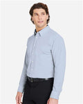 Devon & Jones DG537 Men's CrownLux Performance Microstripe Dress Shirt - Navy/ White - model side