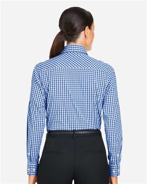 Devon & Jones DG536W Women's CrownLux Performance Gingham Dress Shirt - French Blue/ White - model back