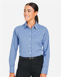 Devon & Jones DG536W Women's CrownLux Performance Gingham Dress Shirt - French Blue/ White - model front
