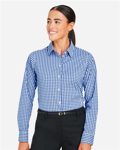 Devon & Jones DG536W Women's CrownLux Performance Gingham Dress Shirt - French Blue/ White - model front