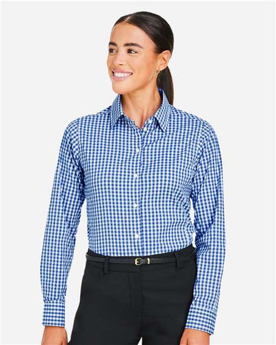 Devon & Jones DG536W Women's CrownLux Performance Gingham Dress Shirt - French Blue/ White - model front