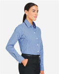 Devon & Jones DG536W Women's CrownLux Performance Gingham Dress Shirt - French Blue/ White - model side