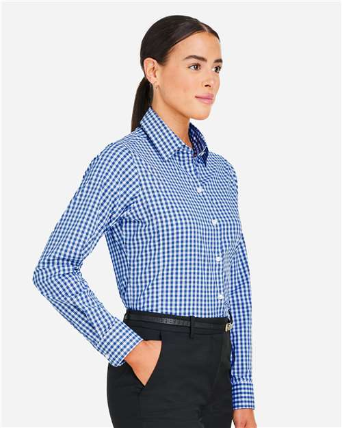 Devon & Jones DG536W Women's CrownLux Performance Gingham Dress Shirt - French Blue/ White - model side