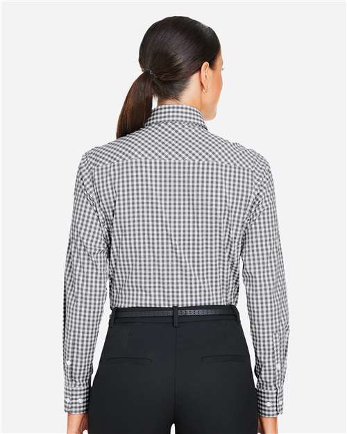 Devon & Jones DG536W Women's CrownLux Performance Gingham Dress Shirt - Graphite/ White - model back