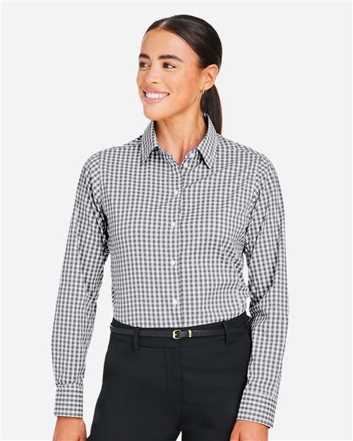Devon & Jones DG536W Women's CrownLux Performance Gingham Dress Shirt - Graphite/ White - model front