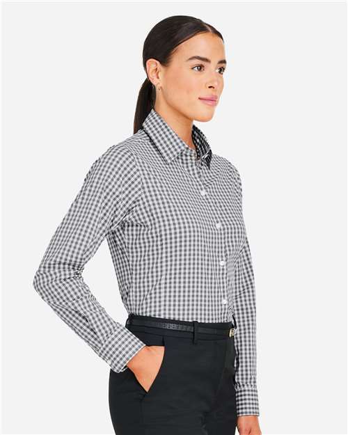 Devon & Jones DG536W Women's CrownLux Performance Gingham Dress Shirt - Graphite/ White - model side