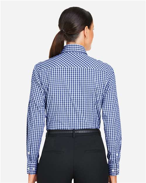 Devon & Jones DG536W Women's CrownLux Performance Gingham Dress Shirt - Navy/ White - model back