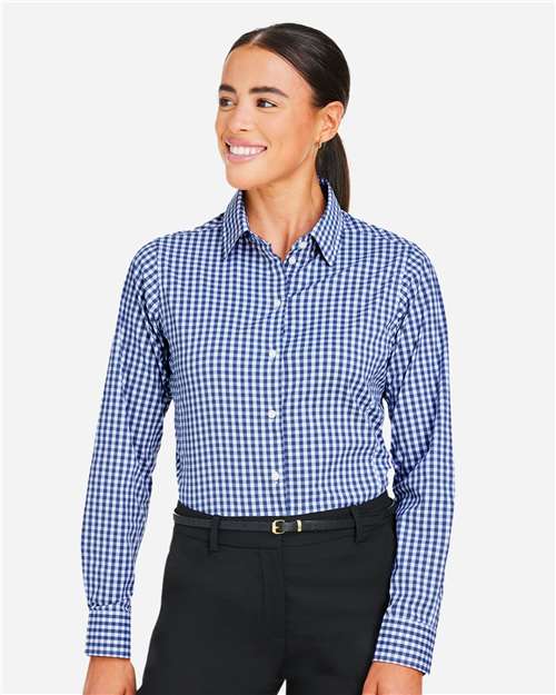Devon & Jones DG536W Women's CrownLux Performance Gingham Dress Shirt - Navy/ White - model front