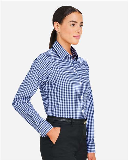 Devon & Jones DG536W Women's CrownLux Performance Gingham Dress Shirt - Navy/ White - model side