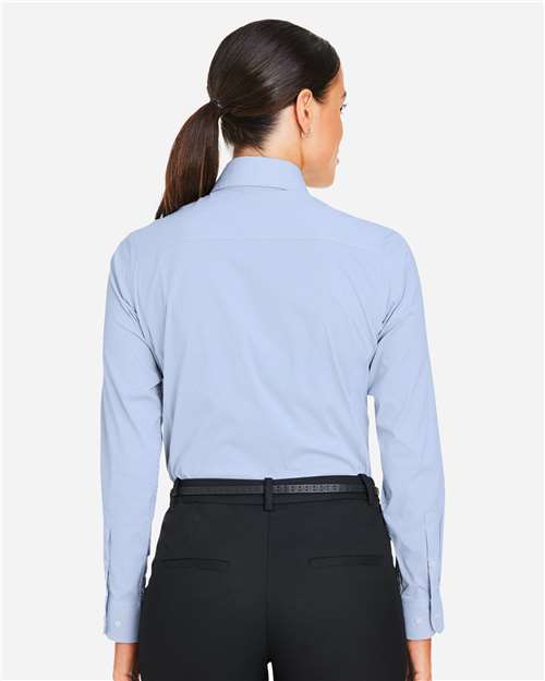 Devon & Jones DG537W Women's CrownLux Performance Microstripe Dress Shirt - French Blue/ White - model back