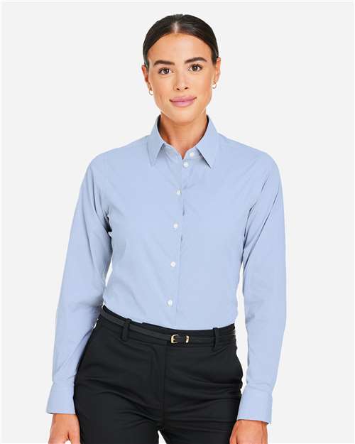 Devon & Jones DG537W Women's CrownLux Performance Microstripe Dress Shirt - French Blue/ White - model front