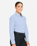 Devon & Jones DG537W Women's CrownLux Performance Microstripe Dress Shirt - French Blue/ White - model side