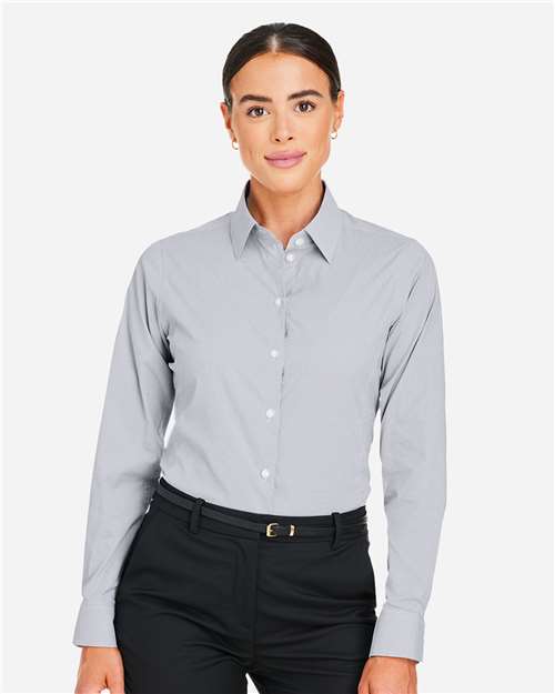 Devon & Jones DG537W Women's CrownLux Performance Microstripe Dress Shirt - Graphite/ White - model front