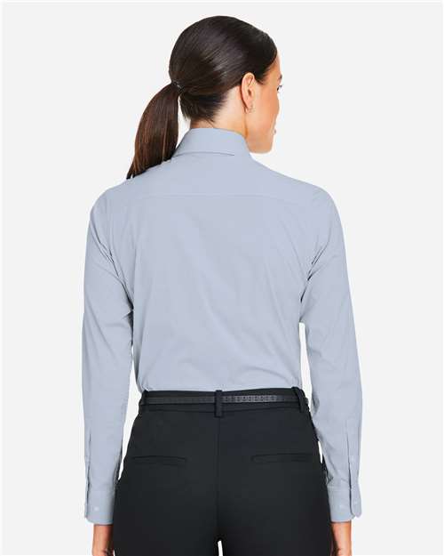Devon & Jones DG537W Women's CrownLux Performance Microstripe Dress Shirt - Navy/ White - model back
