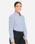 Devon & Jones DG537W Women's CrownLux Performance Microstripe Dress Shirt - Navy/ White - model side