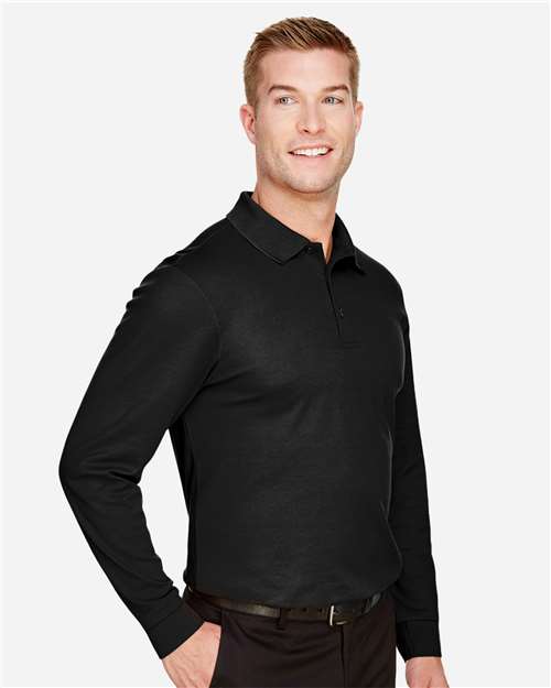 Devon & Jones DG20LT Men's Tall CrownLux Performance Plaited Long Sleeve Polo - Black - model side