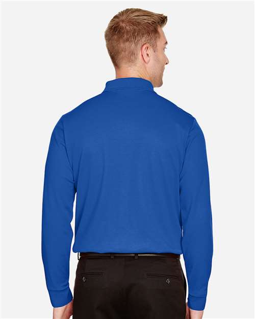 Devon & Jones DG20LT Men's Tall CrownLux Performance Plaited Long Sleeve Polo - True Royal - model back