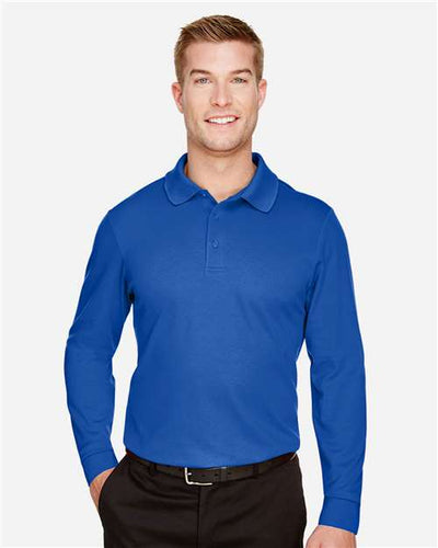 Devon & Jones DG20LT Men's Tall CrownLux Performance Plaited Long Sleeve Polo - True Royal - model front