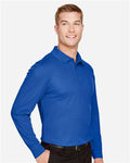 Devon & Jones DG20LT Men's Tall CrownLux Performance Plaited Long Sleeve Polo - True Royal - model side